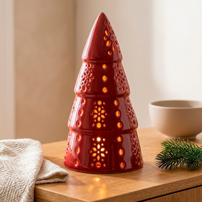 Portavelas Pino Navideño Rojo