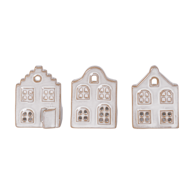 Juego 3 Portavelas de Casas Navideñas
