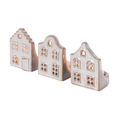 Juego 3 Portavelas de Casas Navideñas