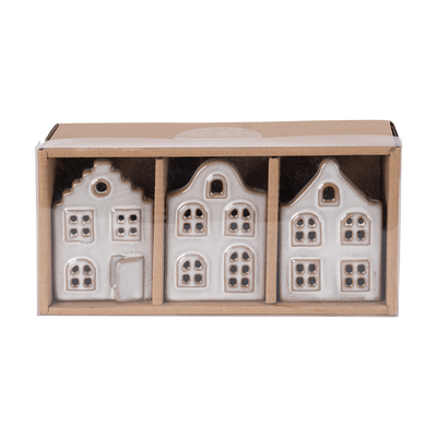 Juego 3 Portavelas de Casas Navideñas