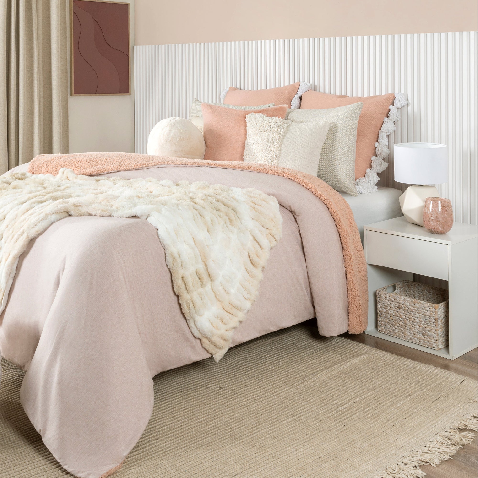 Funda De Almohada Con Pompones Rosa