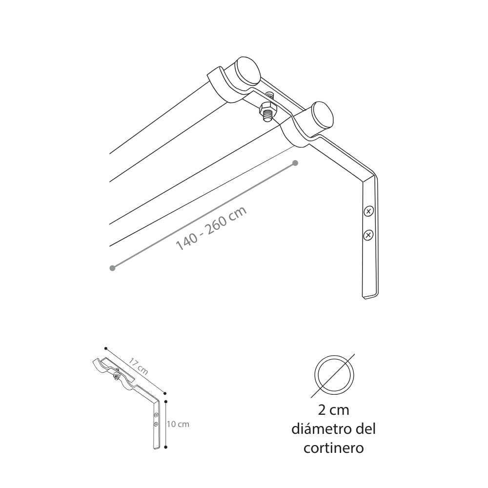 Cortinero Doble 1.40x2.60m Plateado